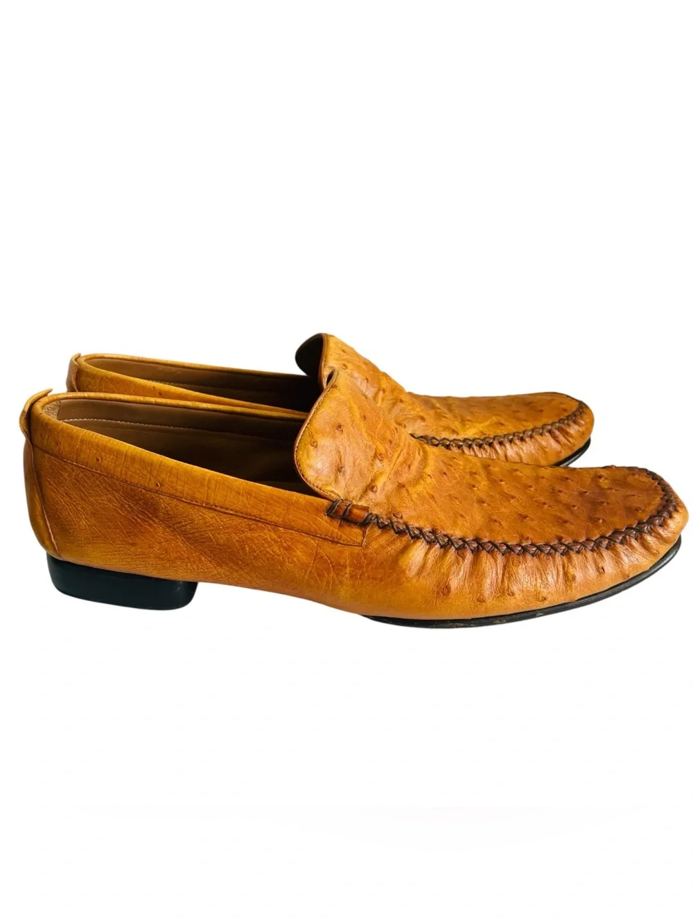 Mezlan Cognac Ostrich Leather Slip-On Loafers